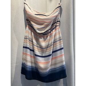 White House Black Market Strapless Striped Blouson Mini Dress Blue Coral Small